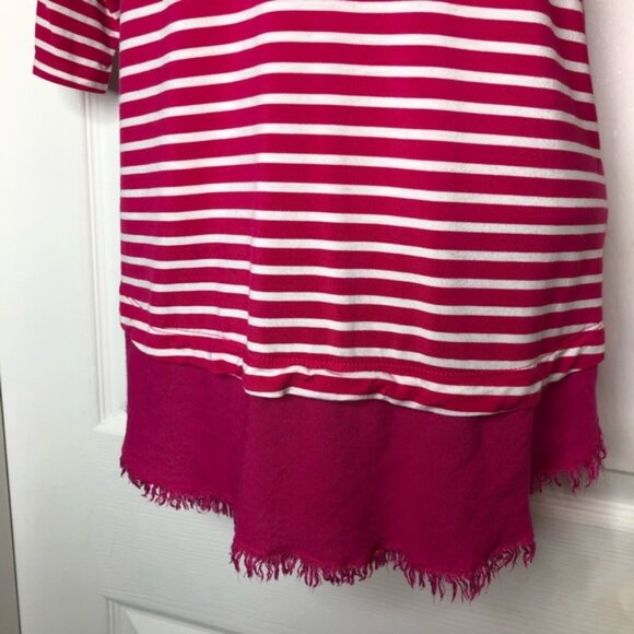 Umgee pink and white striped top raw fringe hem size small - Picture 5 of 10